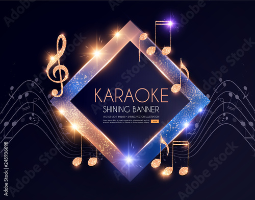 Shining Karaoke Party Banner with Golden Notes.