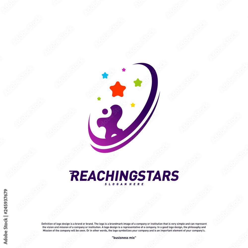 Reaching Stars Logo Design Concept Vector. Child Dream star logo. Colorful, Creative Symbol, Icon Reaching Stars Logo Design Concept Vector. Child Dream star logo. Colorful, Creative Symbol, Icon