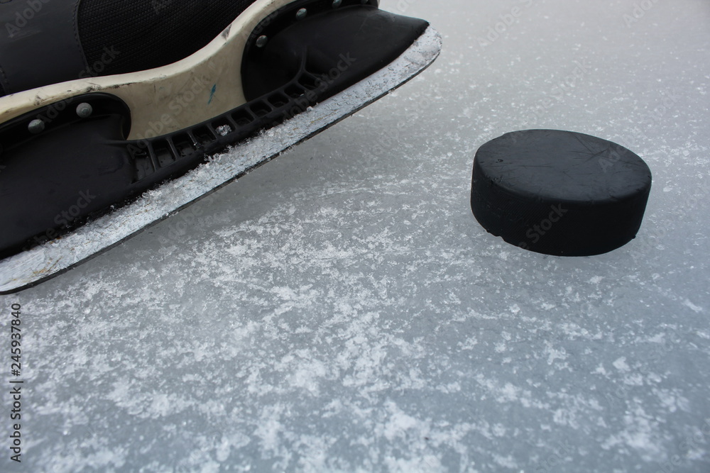 Naklejka premium Puck, Schlittschuh, Schläger