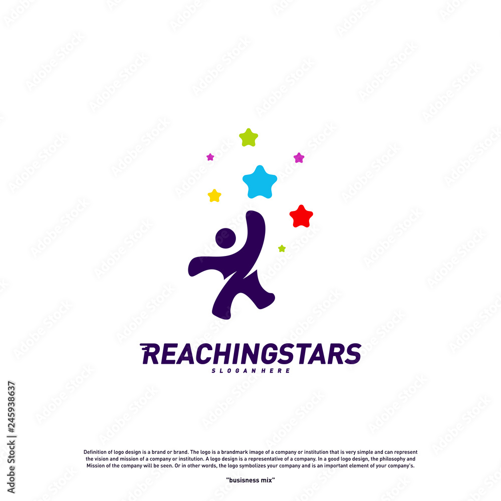 Reaching Stars Logo Design Concept Vector. Child Dream star logo. Colorful, Creative Symbol, Icon Reaching Stars Logo Design Concept Vector. Child Dream star logo. Colorful, Creative Symbol, Icon