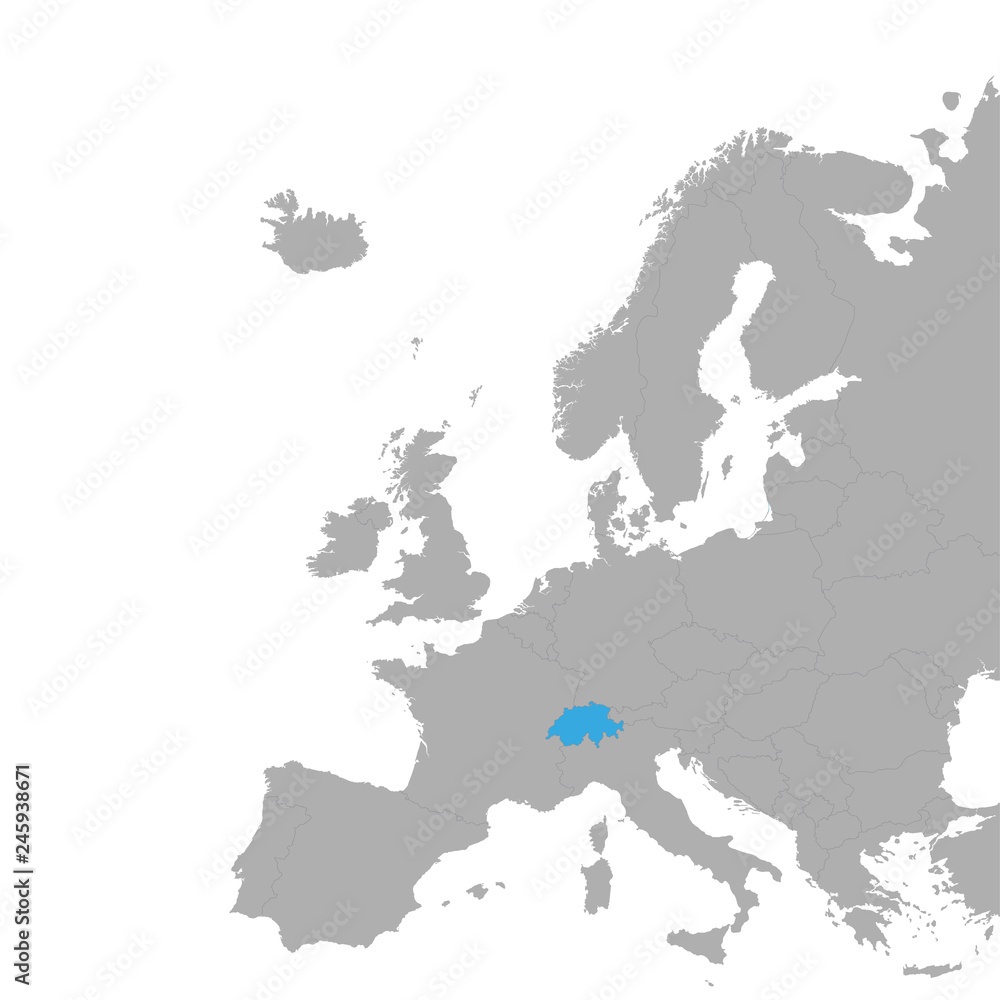 The map of Switzerland is highlighted in blue on the map of Europe