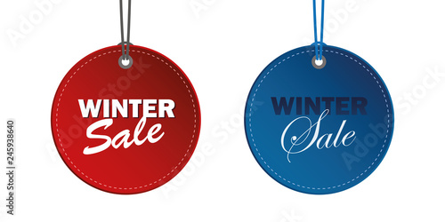 winter sale round hanging label tag red and blue vector illustration EPS10