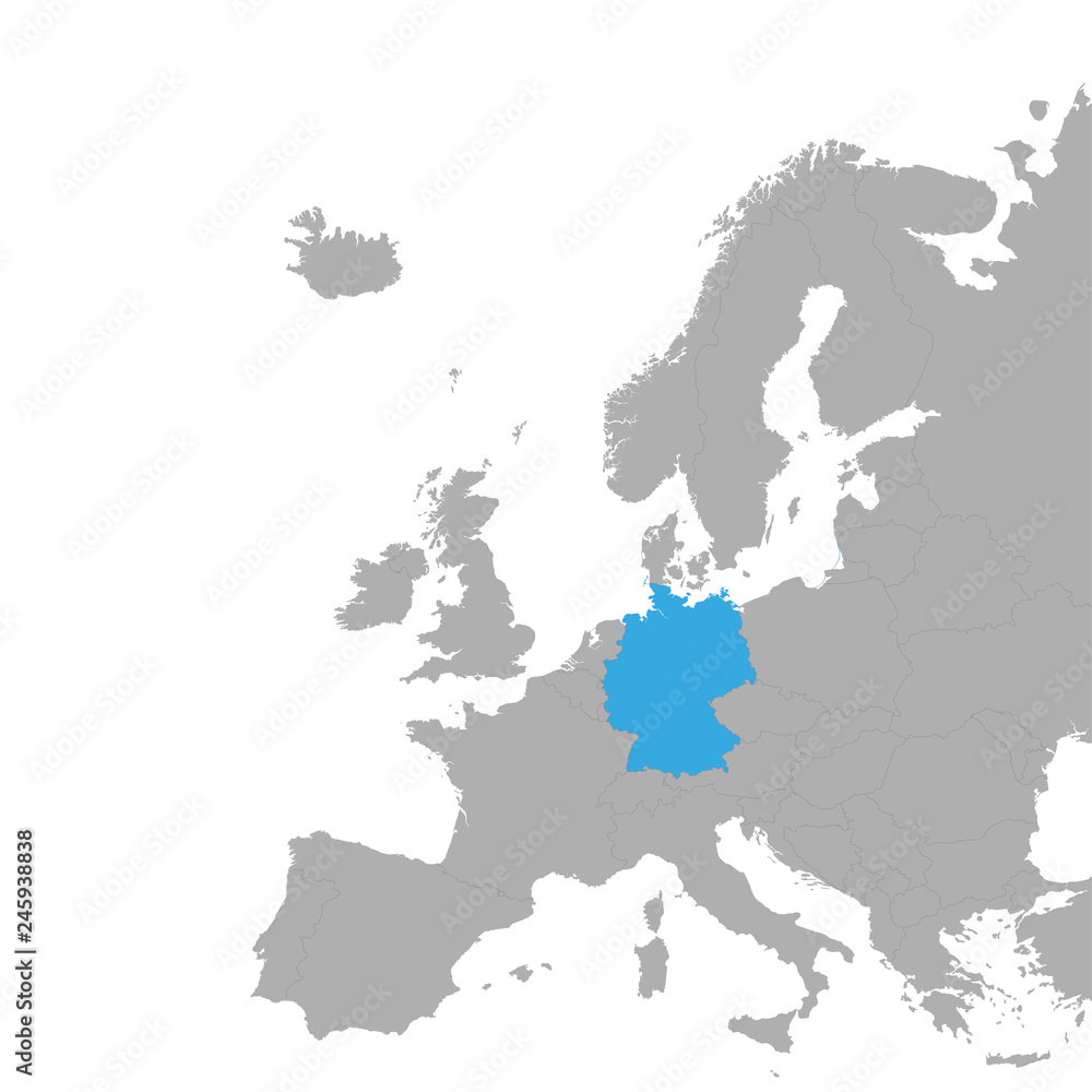 The map of Germany is highlighted in blue on the map of Europe