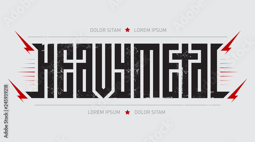 Heavy metal - brutal font for labels, headlines, music posters or t-shirt print. Horizontal label. photo