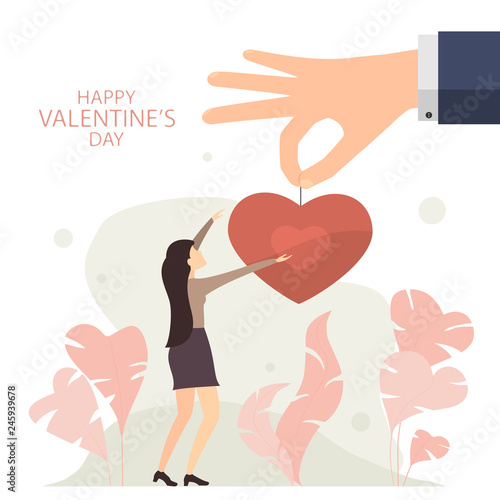 Happy Woman and Mans Hand with Heart