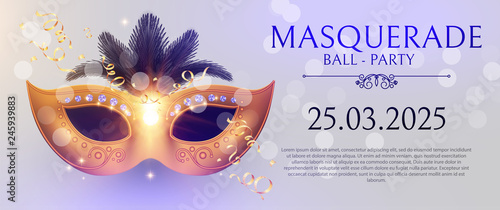 Masquerafe Flyer Template with Gold Carnival Mask.
