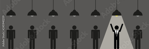 business man stands under the spotlight between many others vector illustration EPS10