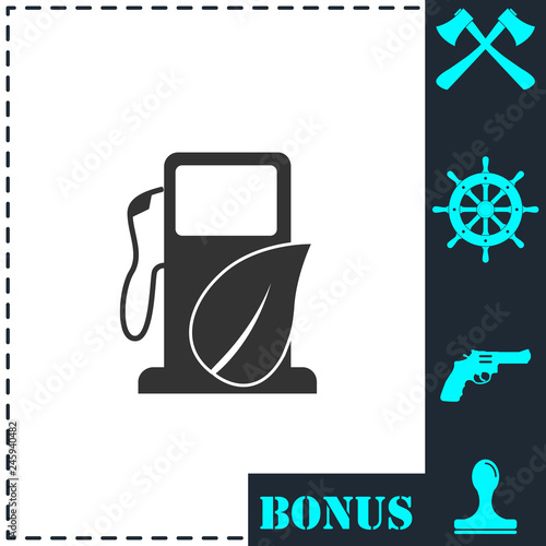 Gas station with leaves icon flat