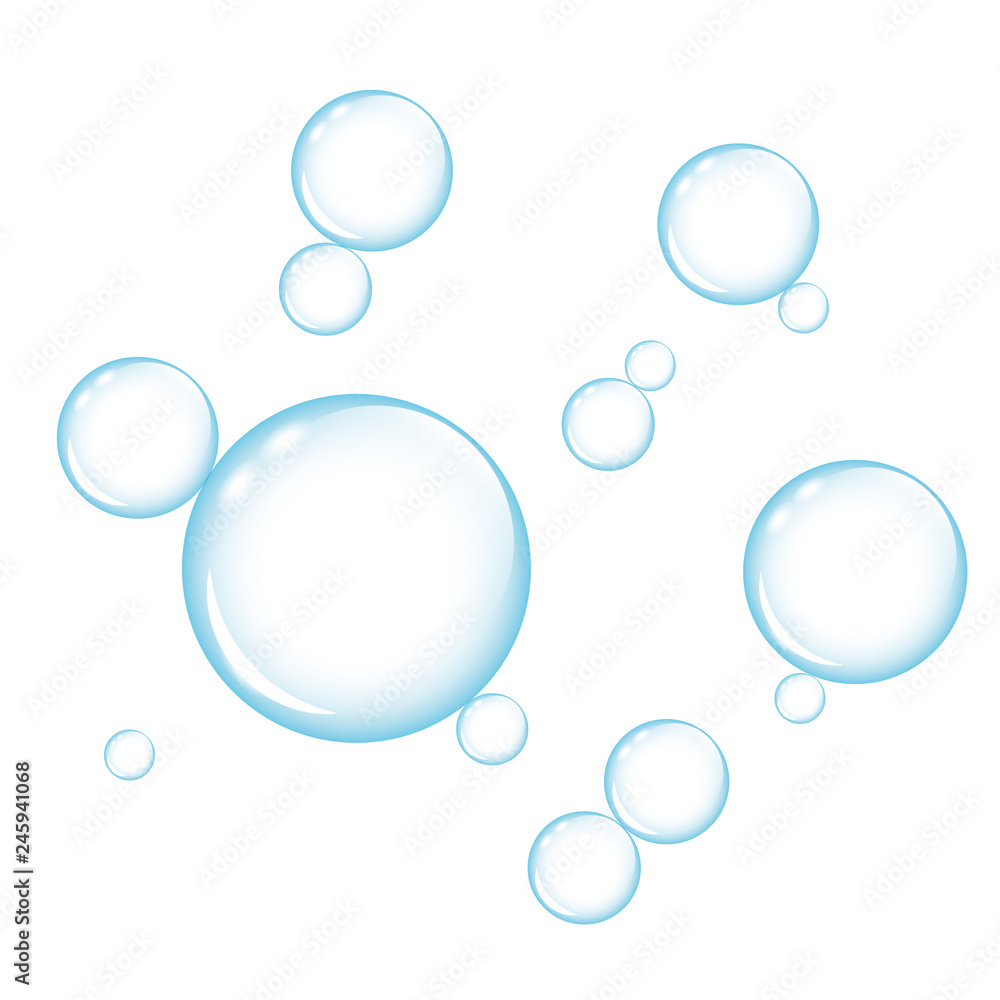 blue transparency soap bubbles on white background vector illustration ...