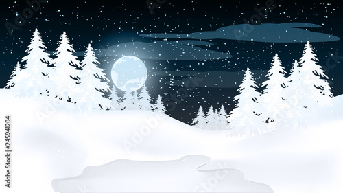 Beautiful panorama winter landscape with snow on the trees in the mountains, vector