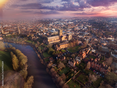 Worcester UK Aerial View at Sunrise, Worcestershire