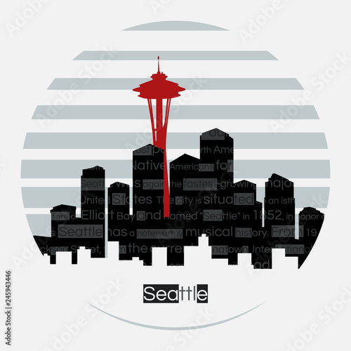 Seattle silhouette vector round label