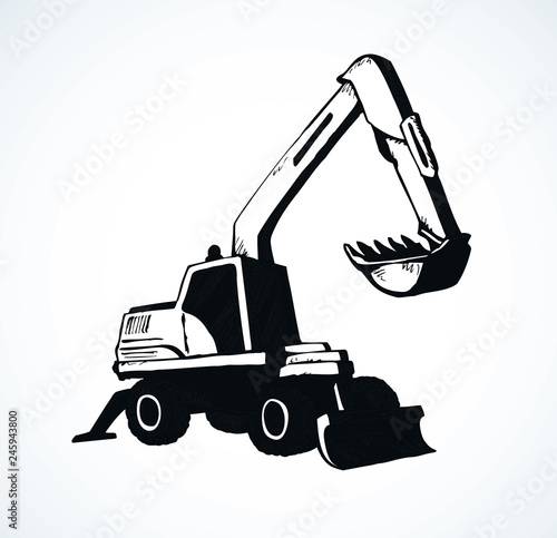 Excavator drawing isolated on white background