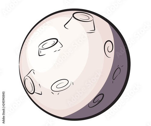 Moon isolated on white background, vector illustration of cartoon moon