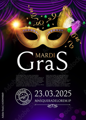 Mardi Gras Carnival Flyer Template with Mask.