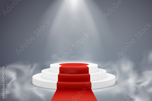 Round podium. Pedestal platform illuminated ceremony achievement winner light exposition effect pillar