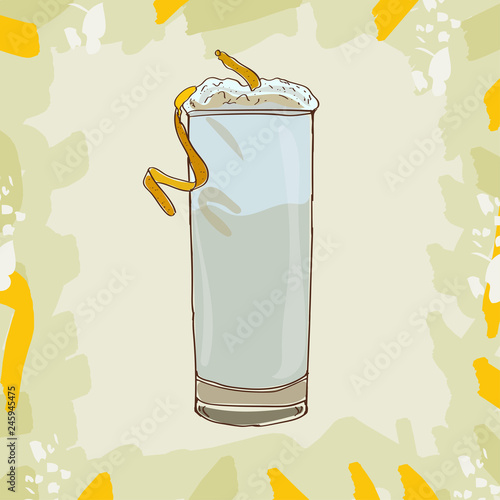 Ramos Gin Fizz cocktail illustration. Alcoholic bar drink hand drawn vector. Pop art