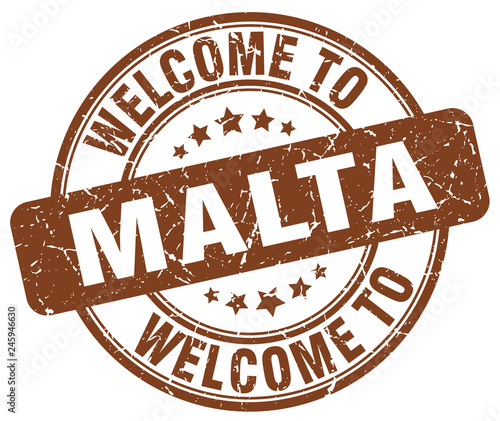 welcome to Malta brown round vintage stamp