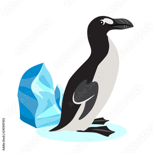 Cute great auk icon, black polar bird isolated on white background, extinct species, vector illustration photo