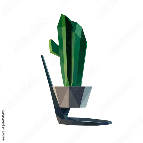 low poly cactus sketch in a pot on white background, vector graphic colour illustration
