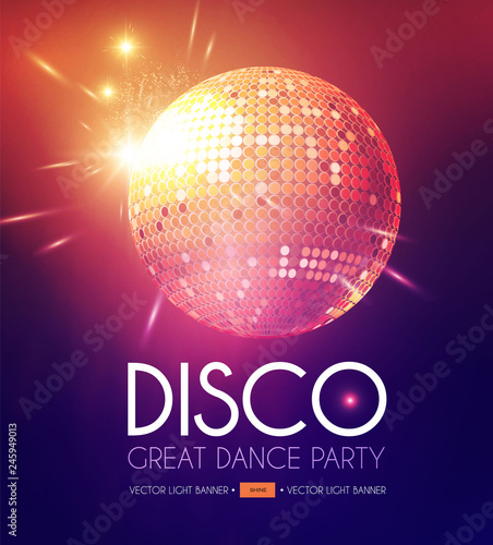 Disco Party Flyer Templatr with Mirror Ball and Light Effects.