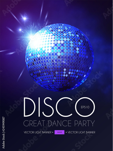 Disco Party Flyer Templatr with Mirror Ball and Light Effects.