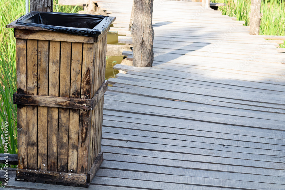 Wood bins placed in outdoor services, no plastic concept Wood bins placed in outdoor services, no plastic concept