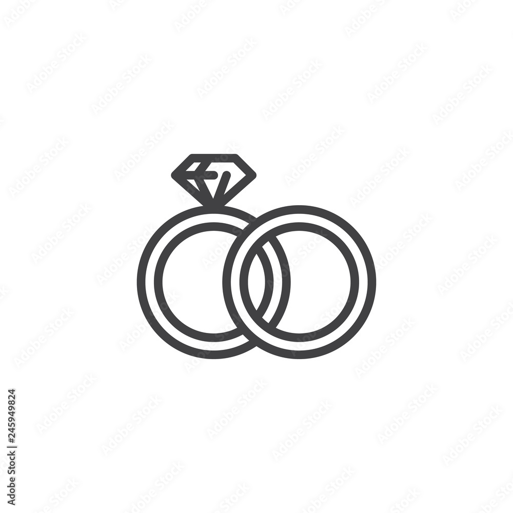 Wedding rings line icon. linear style sign for mobile concept and web design. Couple wedding rings outline vector icon. Symbol, logo illustration. Pixel perfect vector graphics Wedding rings line icon. linear style sign for mobile concept and web design. Couple wedding rings outline vector icon. Symbol, logo illustration. Pixel perfect vector graphics