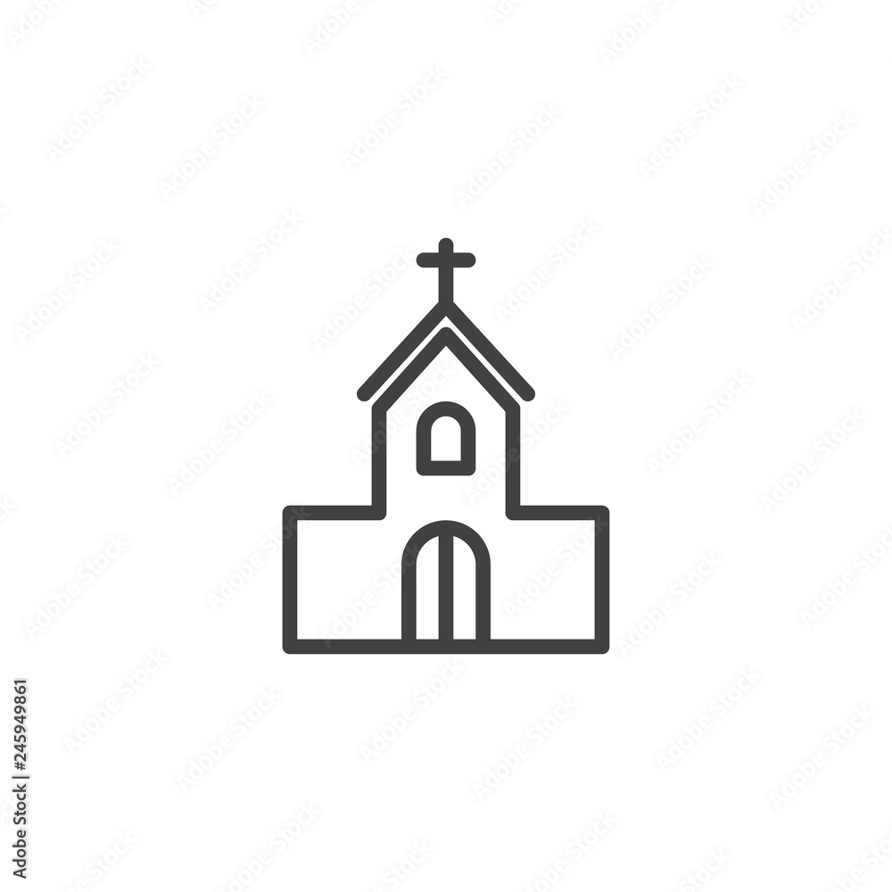 Church house line icon. linear style sign for mobile concept and web design. Church building with cross outline vector icon. Religion symbol, logo illustration. Pixel perfect vector graphics Church house line icon. linear style sign for mobile concept and web design. Church building with cross outline vector icon. Religion symbol, logo illustration. Pixel perfect vector graphics