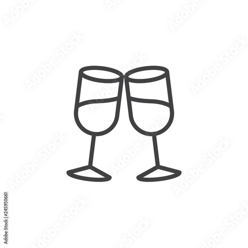 Clinking glasses line icon. linear style sign for mobile concept and web design. Cheers champagne glass outline vector icon. Wedding Celebration, toast symbol, logo illustration. Pixel perfect vector