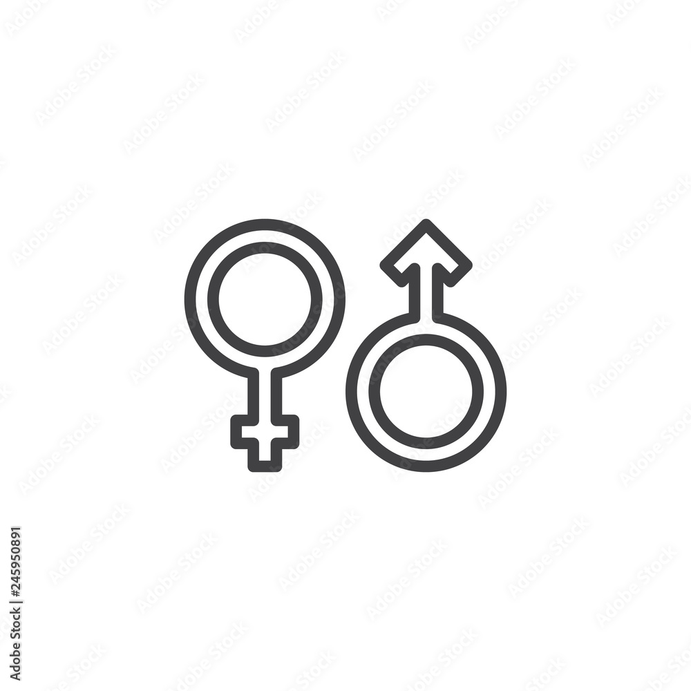 Male and female gender line icon. linear style sign for mobile concept and web design. Man and woman gender outline vector icon. Sex symbol, logo illustration. Pixel perfect vector graphics Male and female gender line icon. linear style sign for mobile concept and web design. Man and woman gender outline vector icon. Sex symbol, logo illustration. Pixel perfect vector graphics