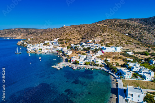 Aerial view of Katapola vilage, Amorgos island, Cyclades, Aegean, Greece © ververidis