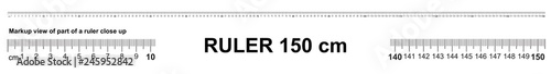 Ruler 150 cm. Precise measuring tool. Ruler scale 1,5 meter. Ruler grid 1500 mm. Metric centimeter size indicators.