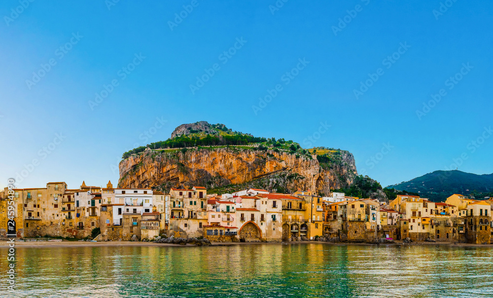 View of the old beautiful italian coastal city Cefalu in Sicily, Italy