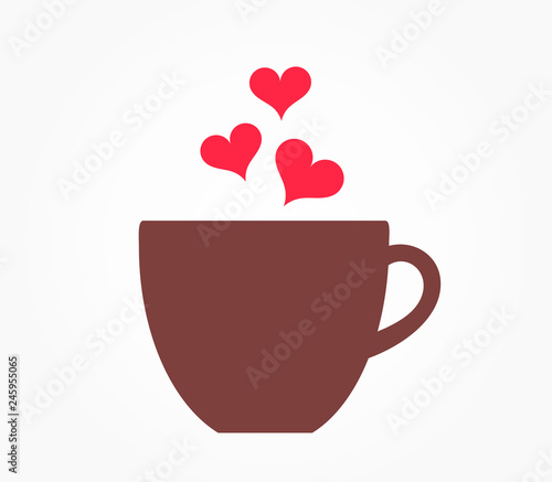 Coffee cup with hearts icon.