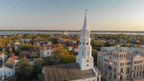 Panoramic aerial view of Charleston skyline, South Carolina