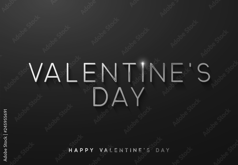 Valentines day. Sale banner, poster, logo silver color on dark background. Bright glitters white font text Valentines day. Sale banner, poster, logo silver color on dark background. Bright glitters white font text