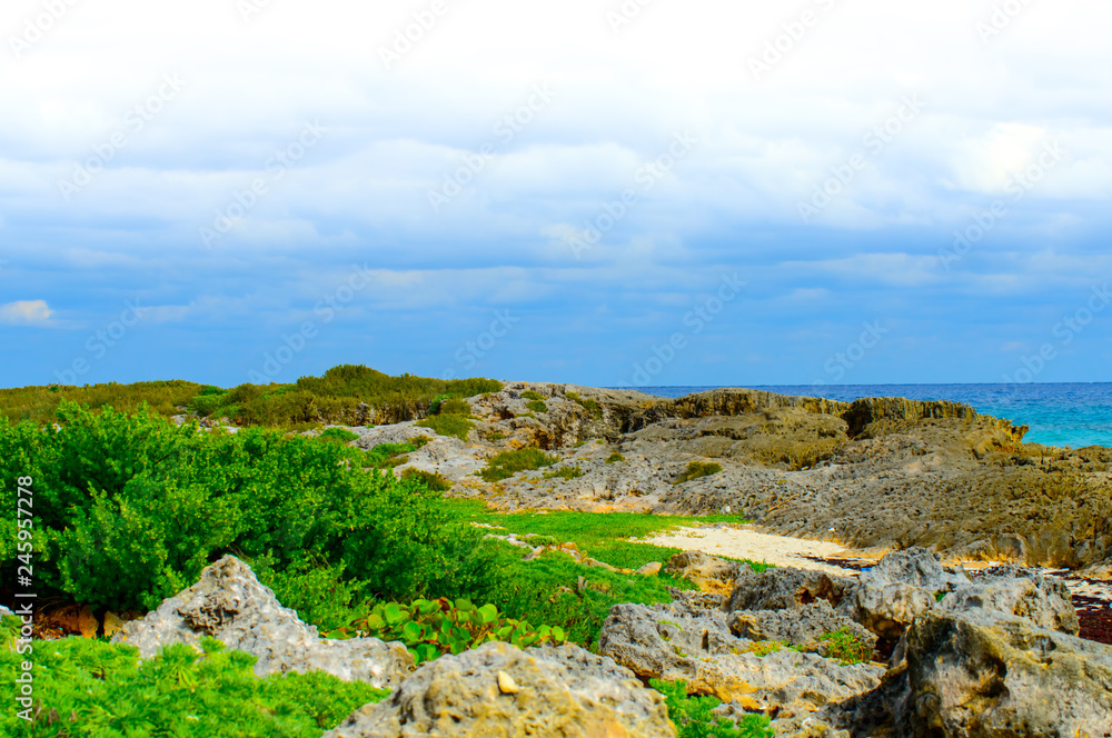 Cozumel Mexico - landscape with rocks and blue sky