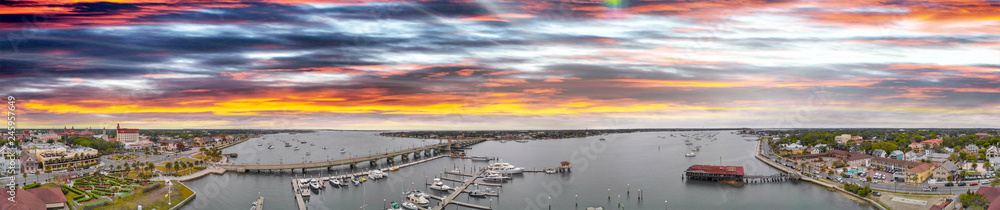Sunset over St Augustine, panoramic view of city skyline