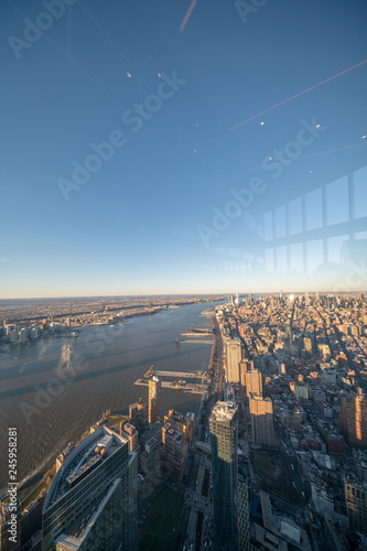 Hudson river and West Side Manhattan aerial view at dusk, New York City