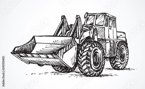 Tractor with bucket. Vector drawing