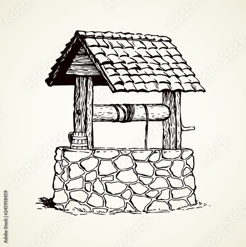 Ancient well. Vector drawing