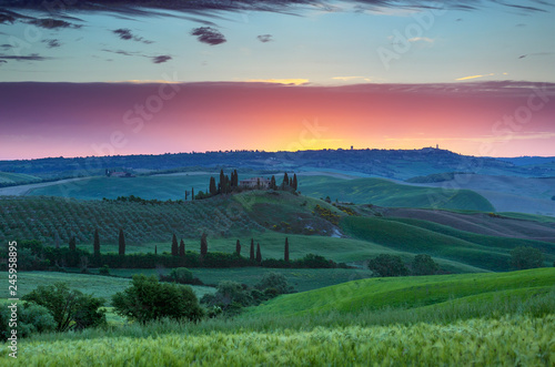 Tuscany landscape at sunrise in Italy