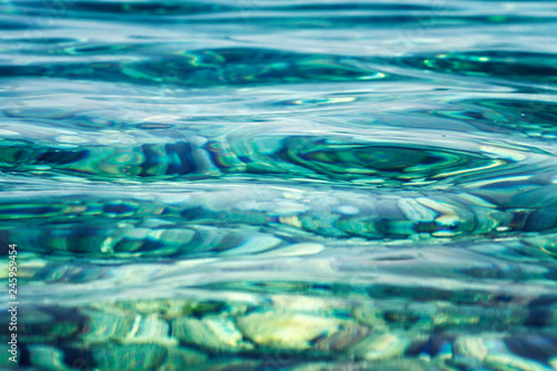 Fototapeta Naklejka Na Ścianę i Meble -  colorful pebble stone view with wave and clear sea, underwater, background, texture