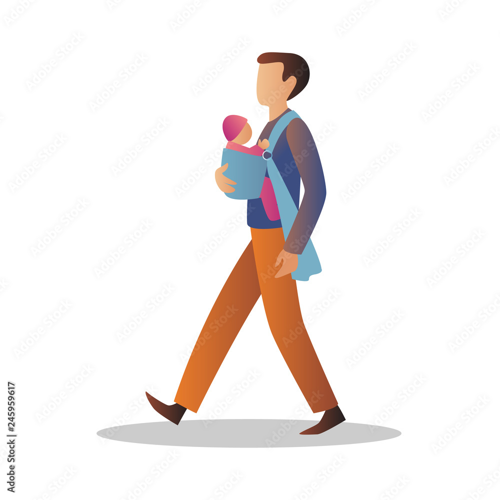 A man carries a baby in a sling