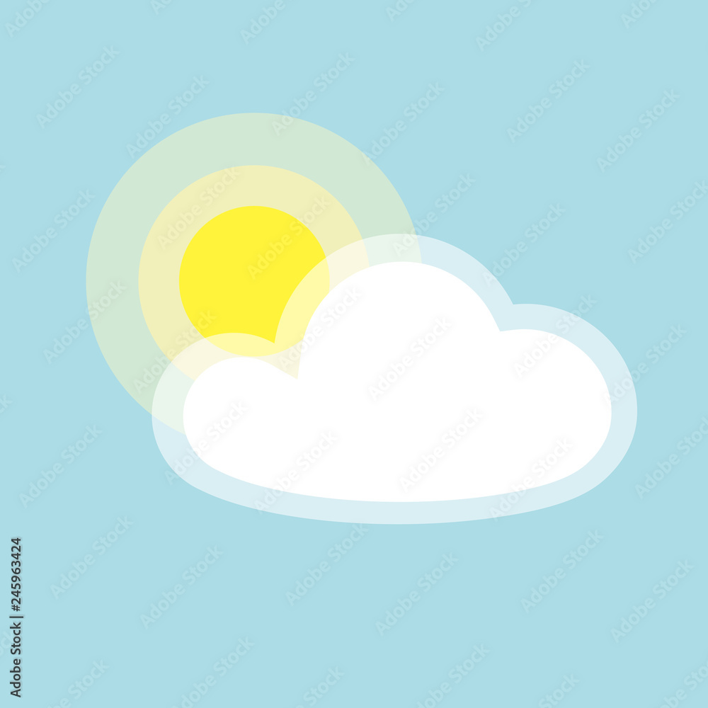 Sun cloud icon element simple app Isolated symbol on blue background Icon  cloudy weather Flat design element of applications banner card meteo weather  yellow sun cloud icon Vector wallpaper app Stock Vector |