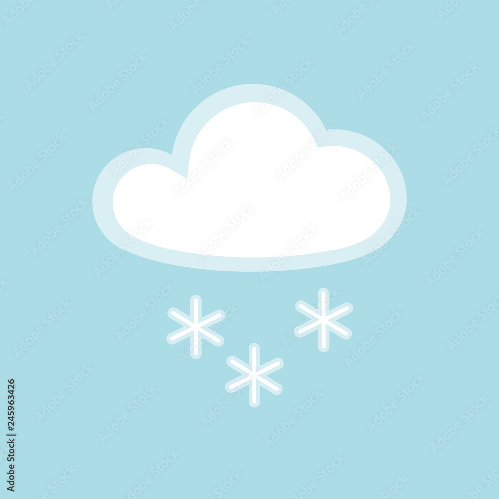 Cloud snow icon element simple app Isolated symbol on blue background Icon  cloudy snowy cold weather Flat design element of application banner card  meteo weather cloud snow icon Vector wallpaper app Stock