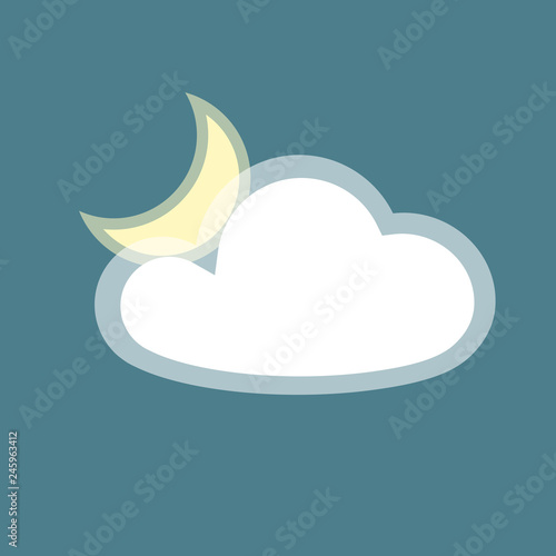 Moon cloud icon element simple app Isolated symbol on blue background Icon cloudy weather night Flat design element of application banner card meteo weather yellow moon cloud icon Vector wallpaper app