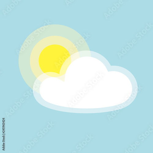 Sun cloud icon element simple app Isolated symbol on blue background Icon cloudy weather Flat design element of applications banner card meteo weather yellow sun cloud icon Vector wallpaper app