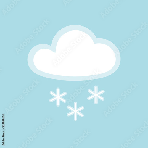 Cloud snow icon element simple app Isolated symbol on blue background Icon cloudy snowy cold weather Flat design element of application banner card meteo weather cloud snow icon Vector wallpaper app